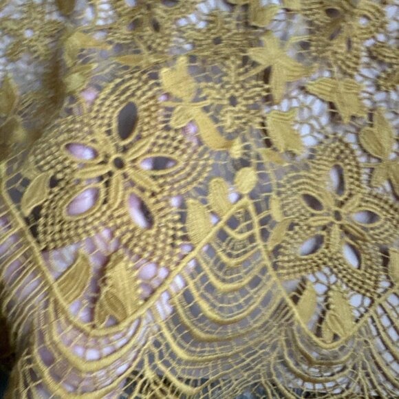 WAYF Dress Womens L Crochet‎ Lace Floral Sleeveless Yellow Flapper Sheer Cottage - Picture 4 of 8